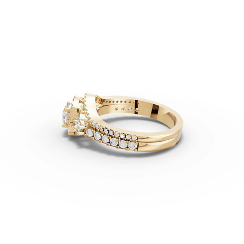 1.21 CT Round Halo With Pavé Lab Grown Diamond Band Set in yellow gold, view 2