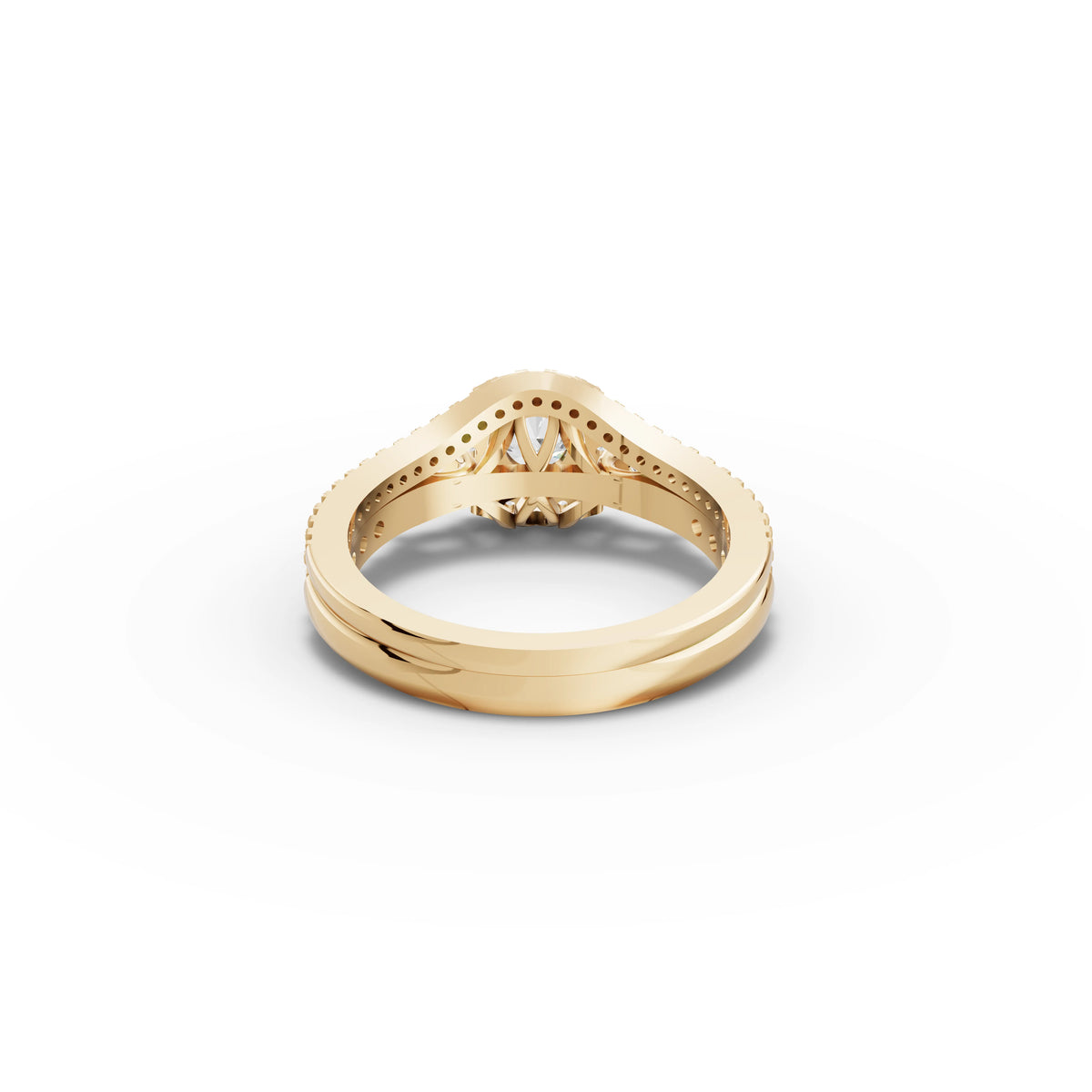 1.21 CT Round Halo With Pavé Lab Grown Diamond Band Set in yellow gold, view 3