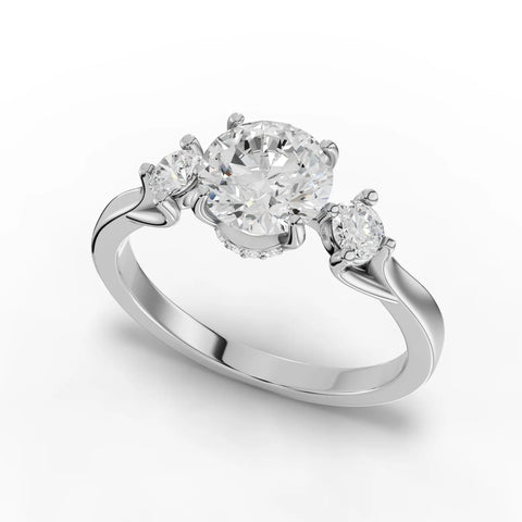 1.21 CT Round Three-Stone Lab Grown Diamond Ring in white gold, close-up
