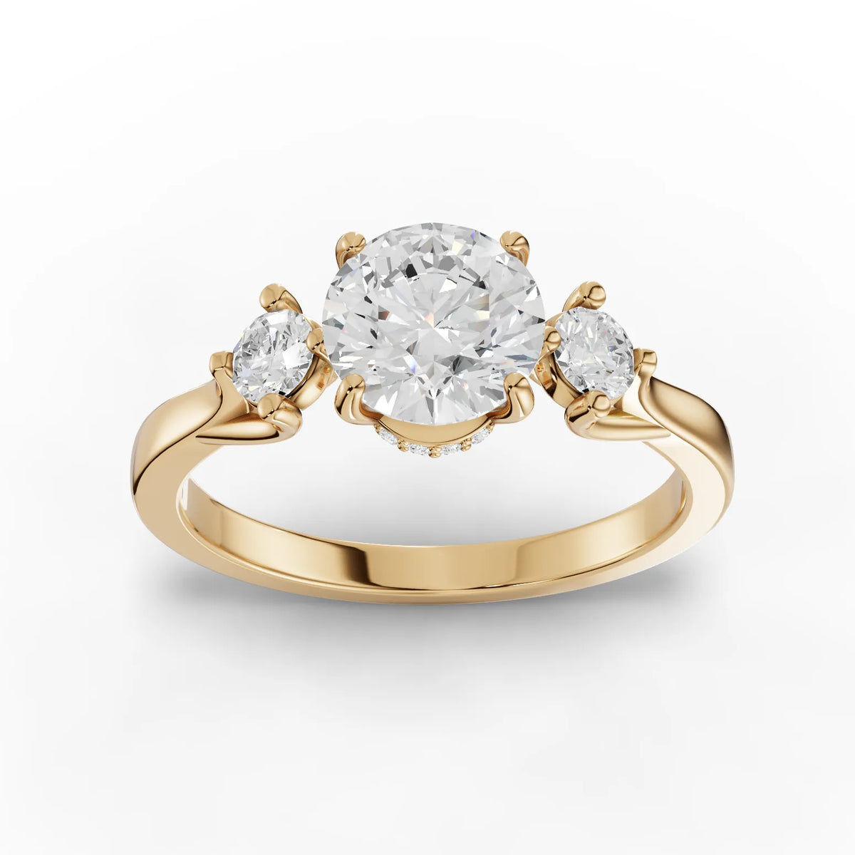 1.21 CT Round Three-Stone Lab Grown Diamond Ring in yellow gold