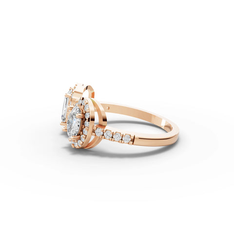 1.23 CT Halo Toi et Moi Pavé Lab Grown Diamond Band Ring in rose gold, view 2