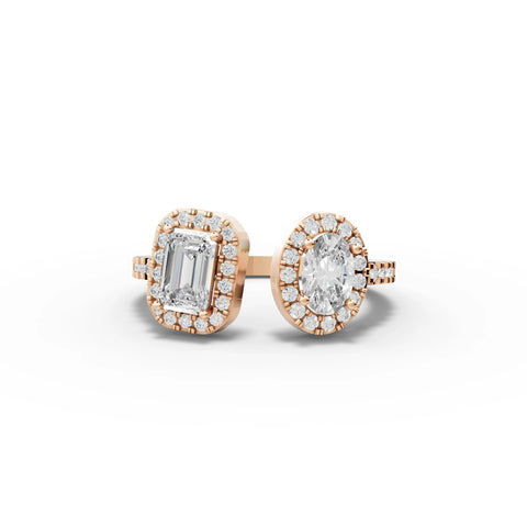 1.23 CT Halo Toi et Moi Pavé Lab Grown Diamond Band Ring in rose gold