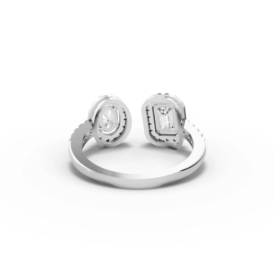 1.23 CT Halo Toi et Moi Pavé Lab Grown Diamond Band Ring in white gold, view 2