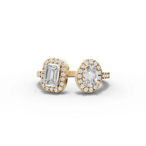 1.23 CT Halo Toi et Moi Pavé Lab Grown Diamond Band Ring in yellow gold