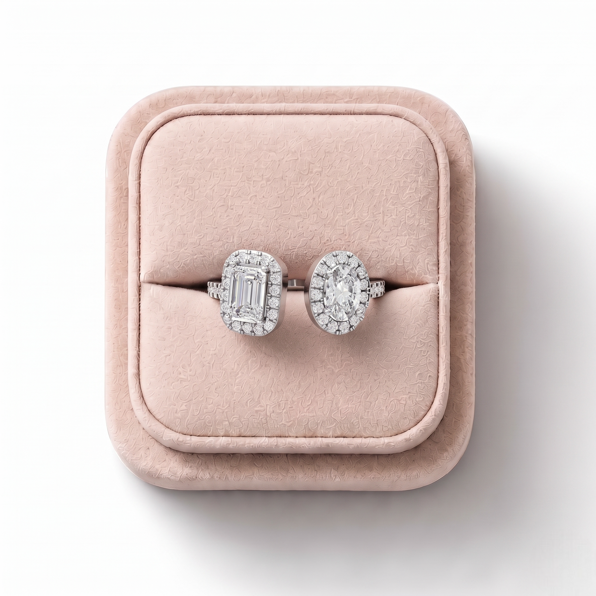 1.23 CT Halo Toi et Moi Pavé Lab Grown Diamond Band Ring, on a white background