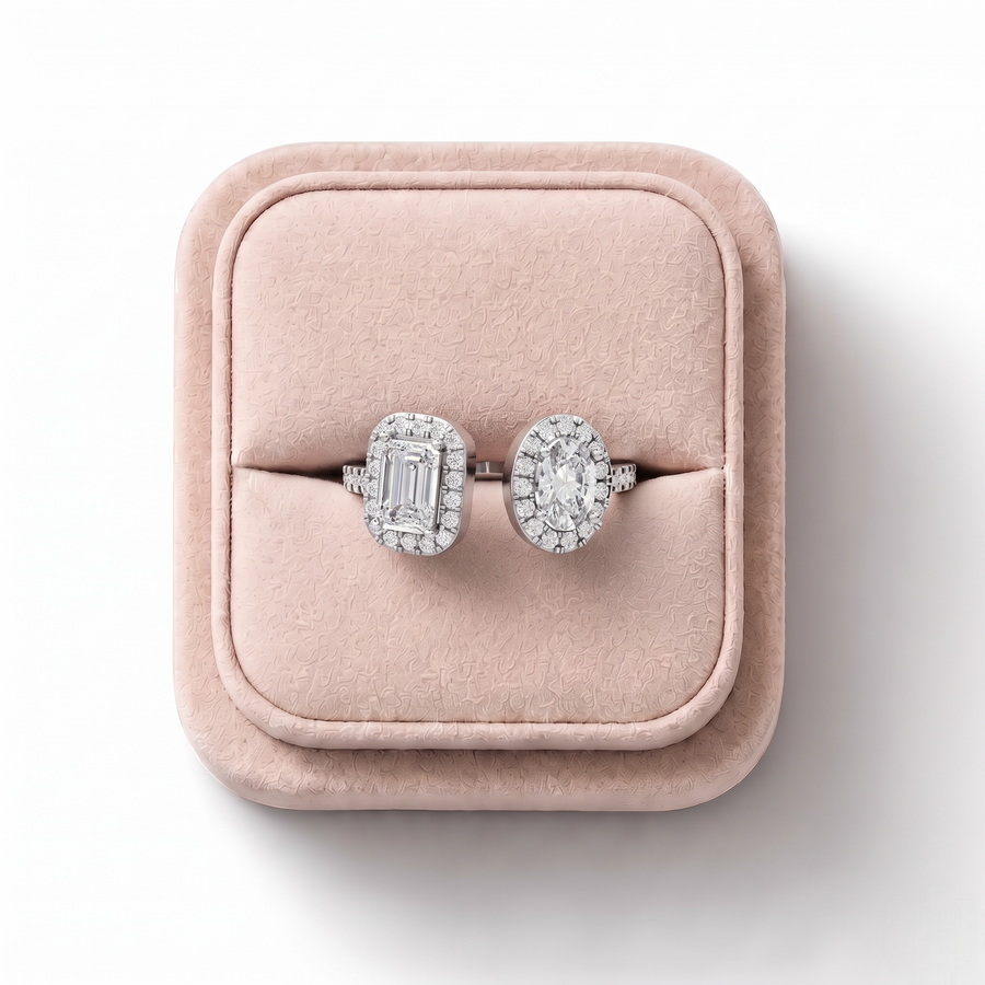 1.23 CT Halo Toi et Moi Pavé Lab Grown Diamond Band Ring, on a white background