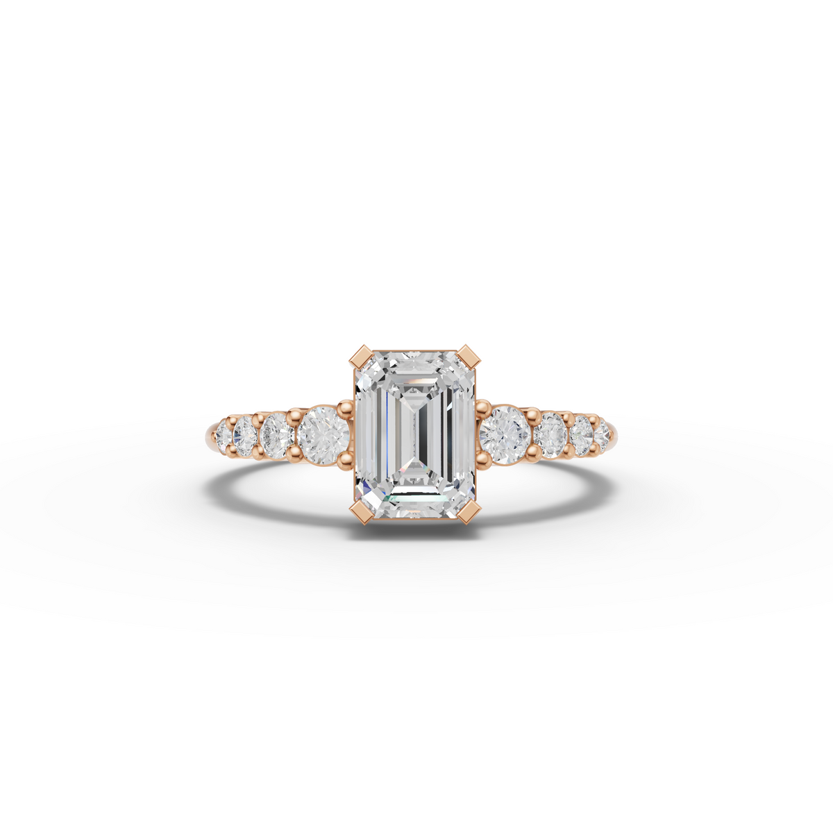 1.24 CT Emerald Solitaire Lab Grown Diamond Ring with Graduated Pavé Band in rose gold