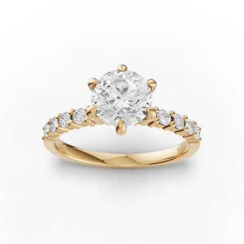 1.26 CT Round Solitaire Pavé Lab Grown Diamond Ring in yellow gold, top view