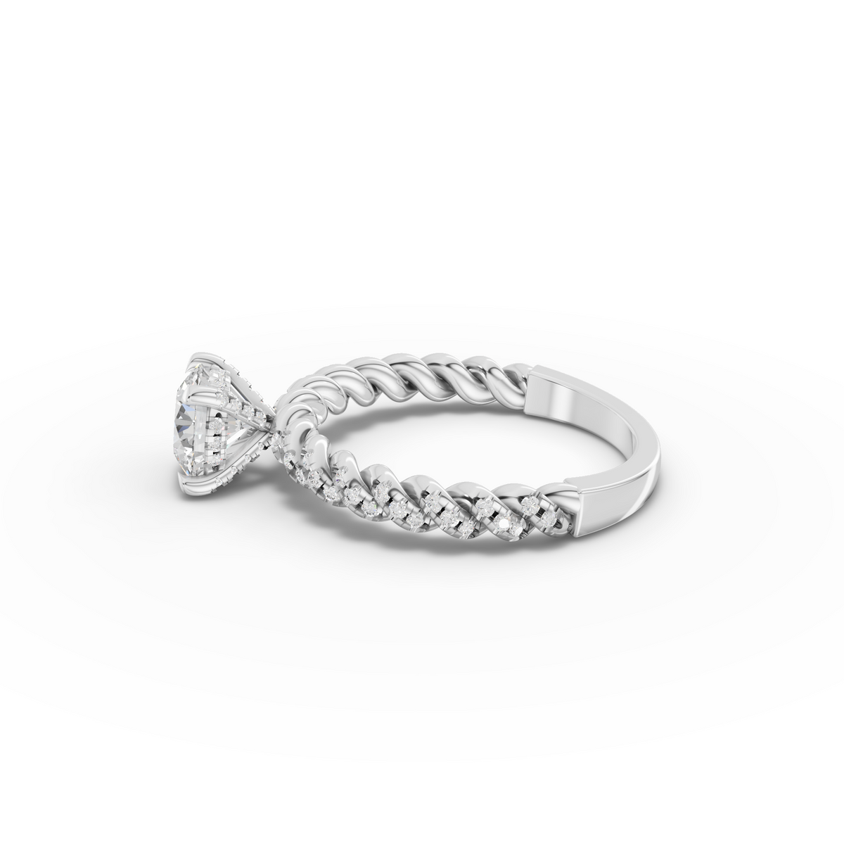 1.26 CT Round Twisted Rope Pavé Solitaire Lab Grown Diamond Engagement Ring