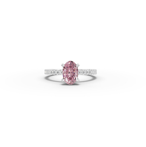 1.27 CT Pink Oval Solitaire Diamond Pavé Engagement Lab Grown Diamond Ring in white gold