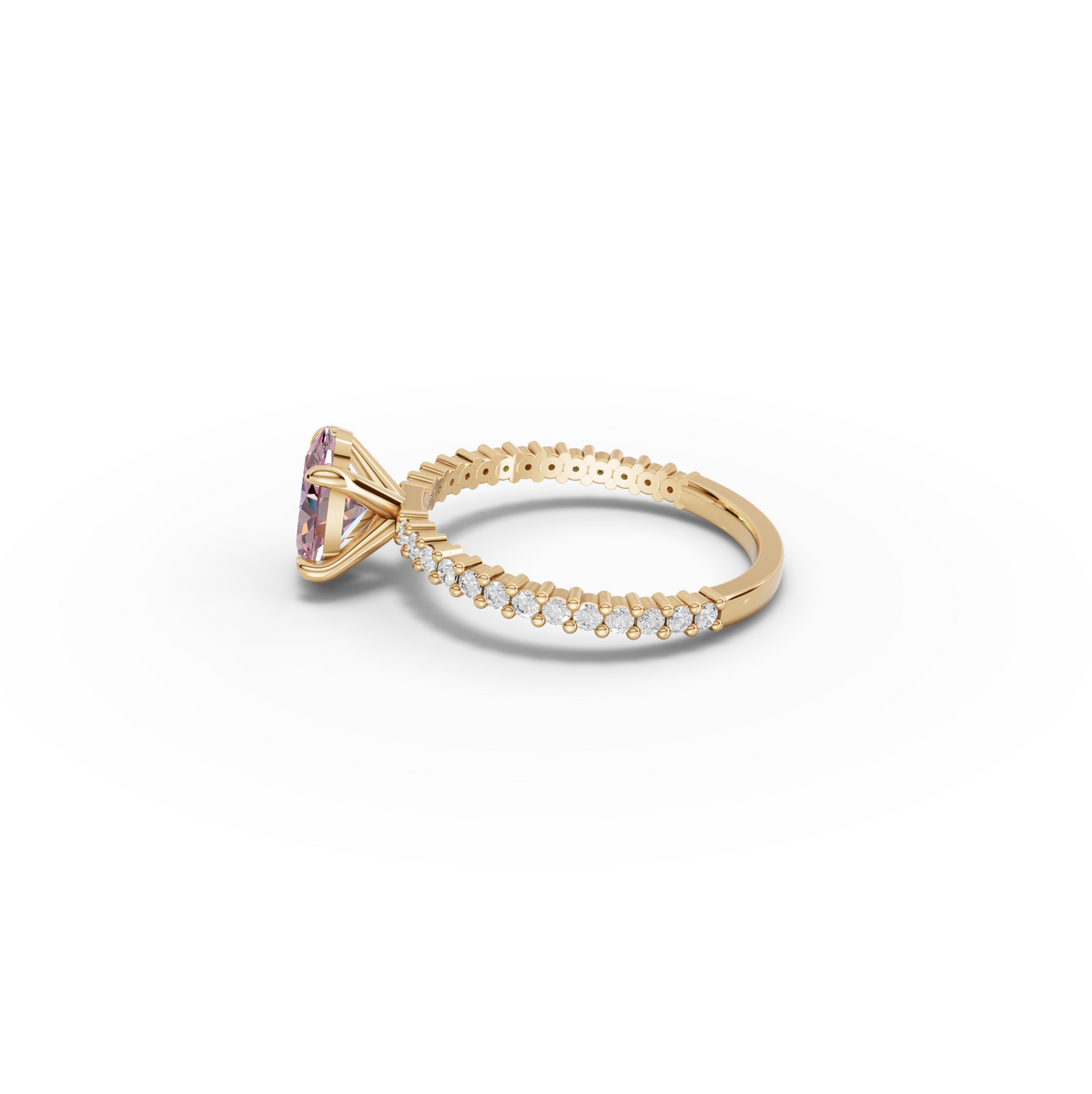 1.27 CT Pink Oval Solitaire Diamond Pavé Engagement Lab Grown Diamond Ring, view 3