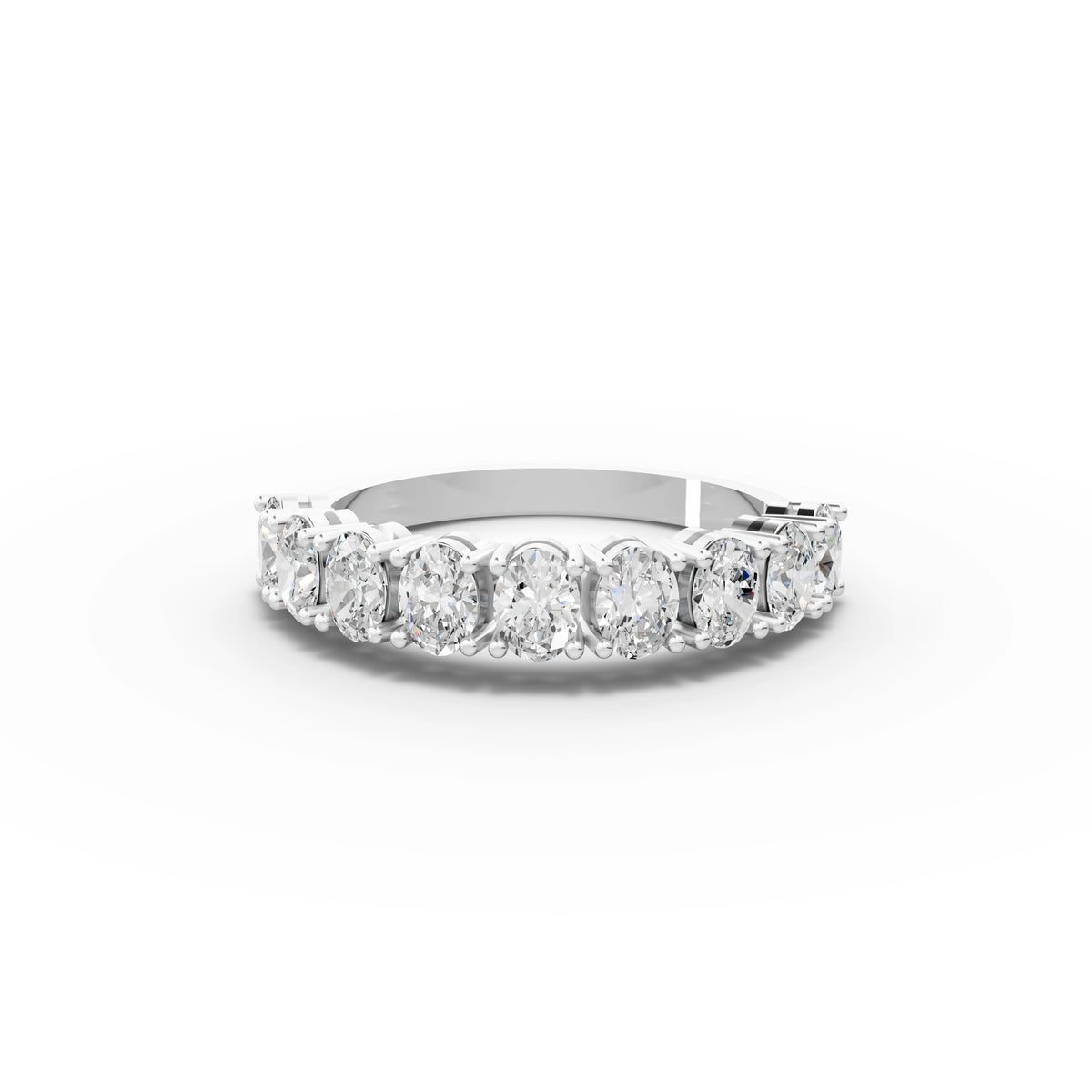 1.28 ct oval lab diamond shared-prong full eternity ring with continuous oval diamonds around the band