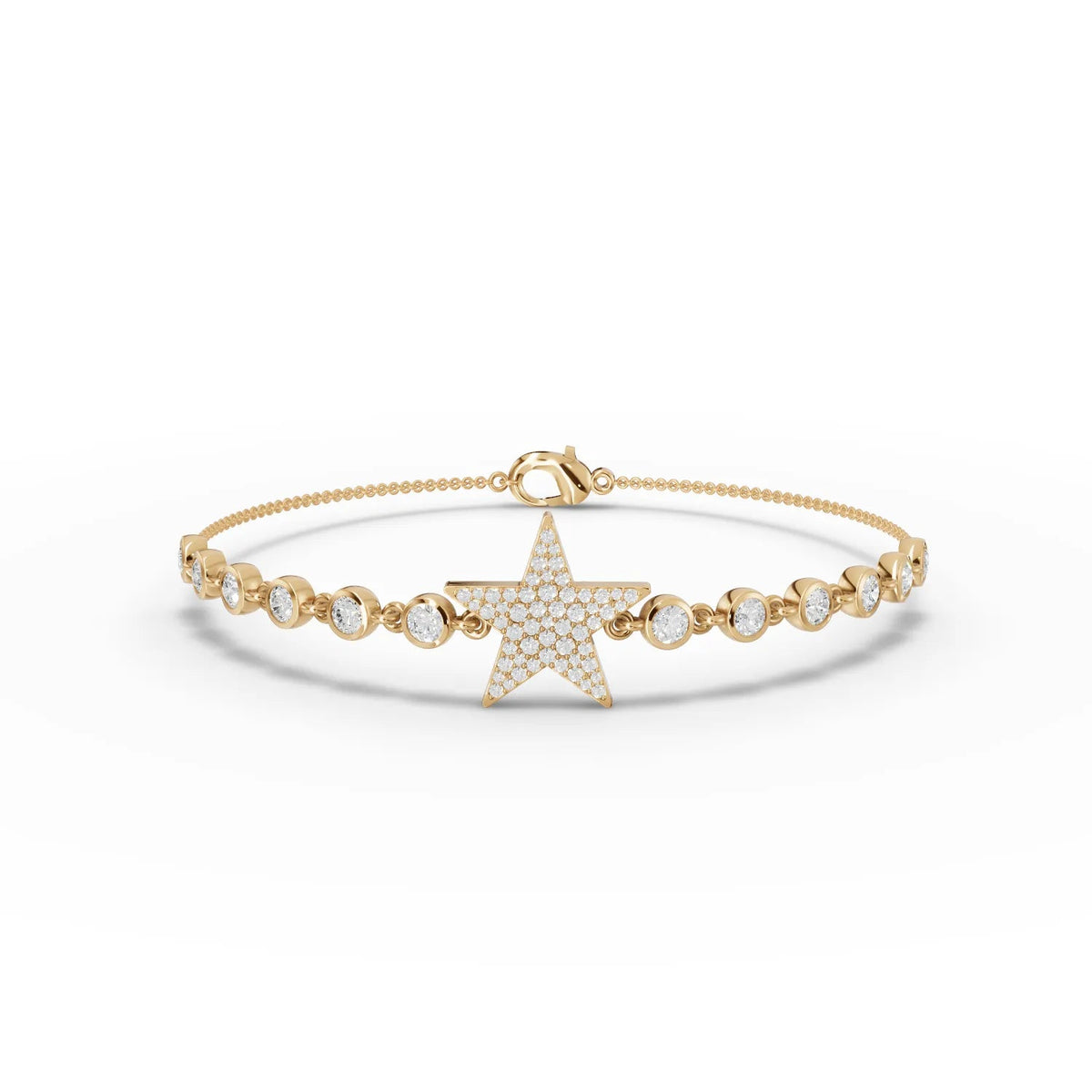 18k gold bracelet featuring a pavé star charm and round lab grown diamonds, designed for delicate wrist wear.