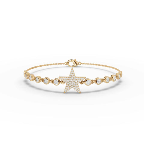 18k gold bracelet featuring a pavé star charm and round lab grown diamonds, designed for delicate wrist wear.