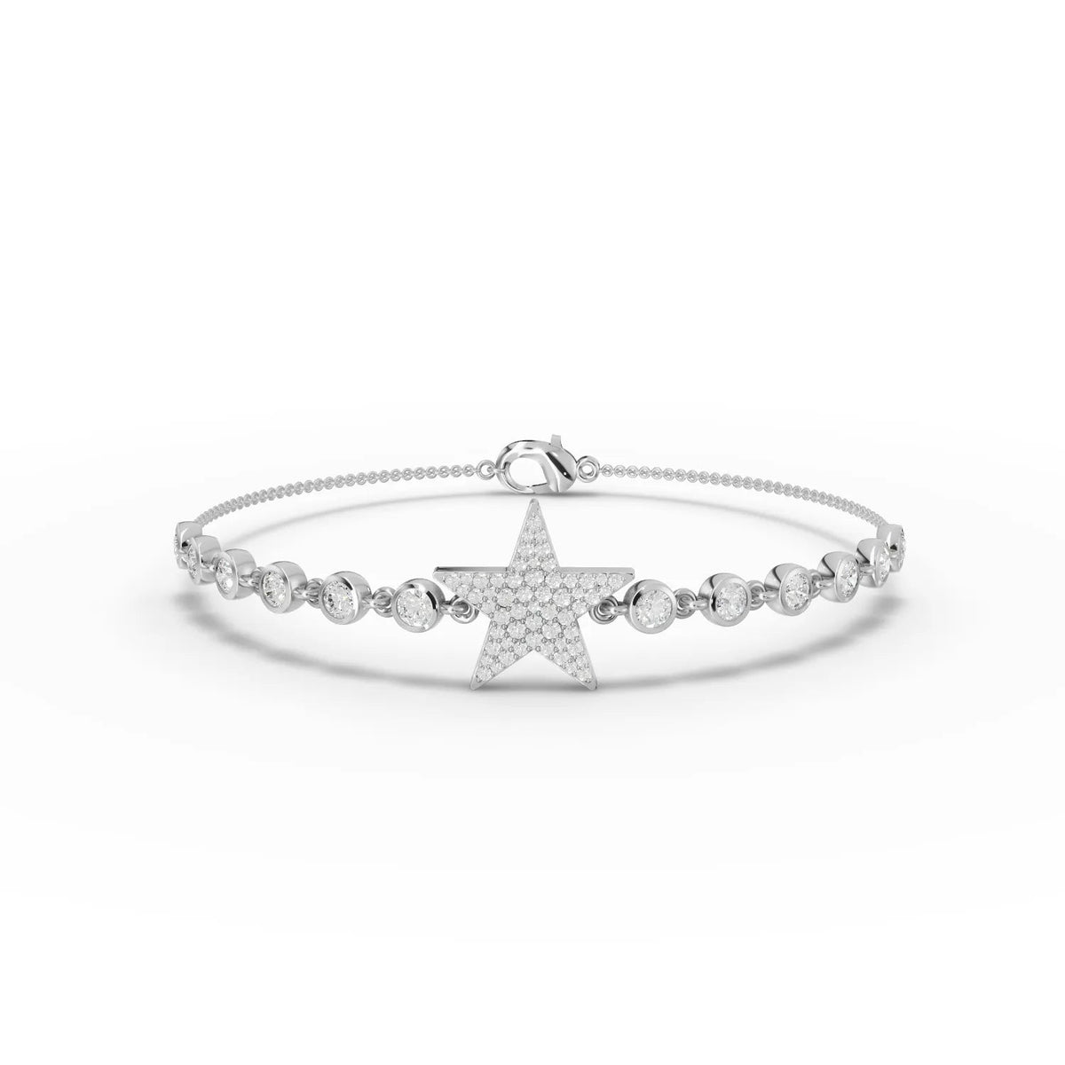 Pavé star charm bracelet featuring 1.28 Ct lab grown diamonds in a delicate 18k gold chain with round brilliant accents.