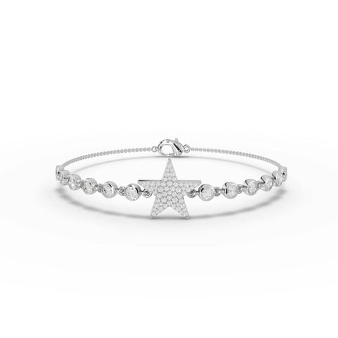 Pavé star charm bracelet featuring 1.28 Ct lab grown diamonds in a delicate 18k gold chain with round brilliant accents.