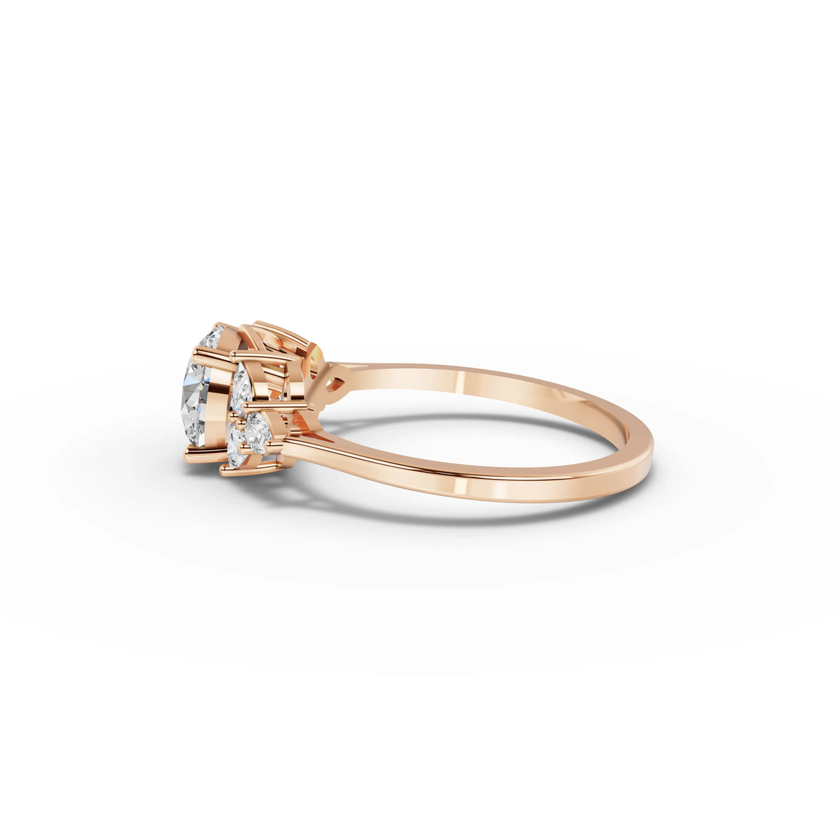 1.30 CT Pear Solitaire With Side Stone Lab Grown Diamond Ring in rose gold, view 2