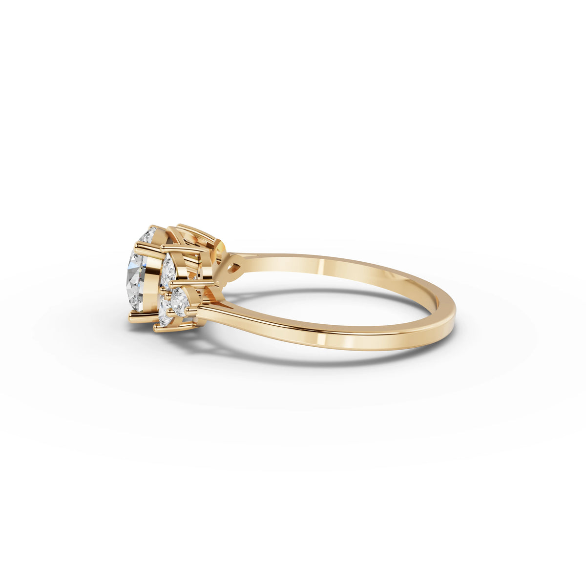 1.30 CT Pear Solitaire With Side Stone Lab Grown Diamond Ring in yellow gold, view 2