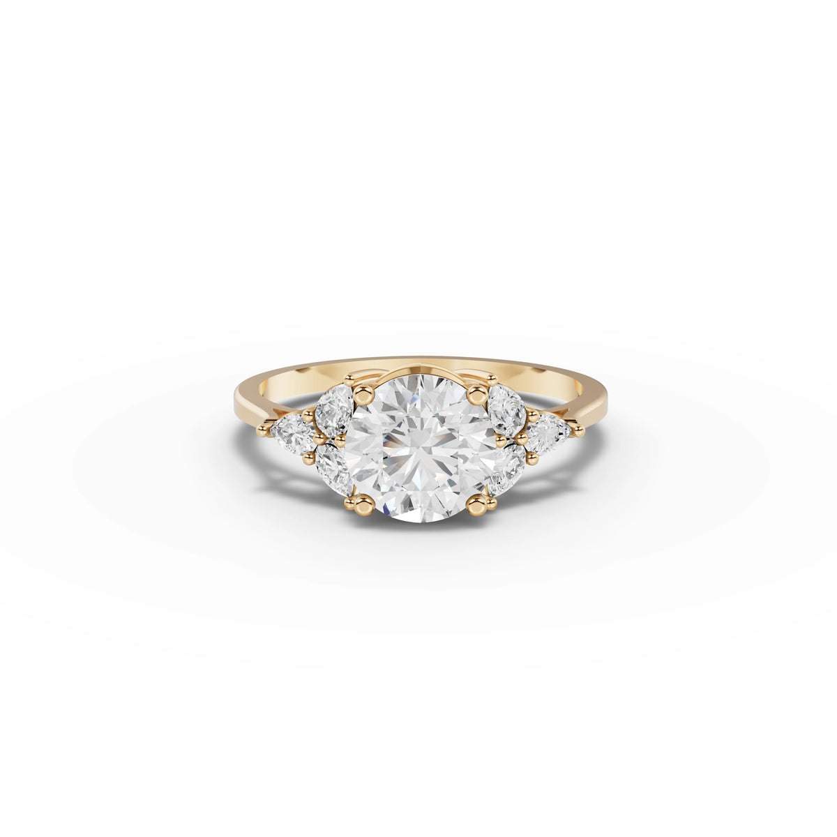 1.30 CT Pear Solitaire With Side Stone Lab Grown Diamond Ring in yellow gold