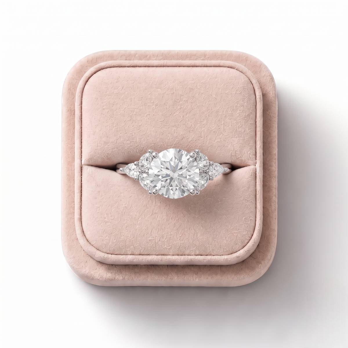 1.30 CT Pear Solitaire With Side Stone Lab Grown Diamond Ring, on a white background
