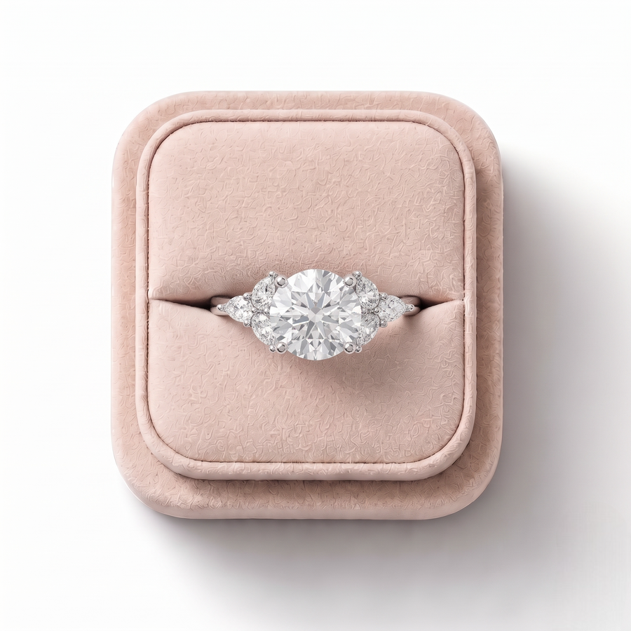 1.30 CT Pear Solitaire With Side Stone Lab Grown Diamond Ring, on a white background
