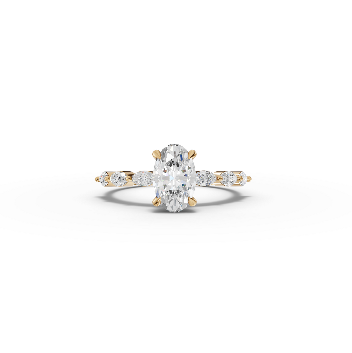1.31 CT Oval Prong Marquise Accent Lab Grown Diamond Ring in yellow gold