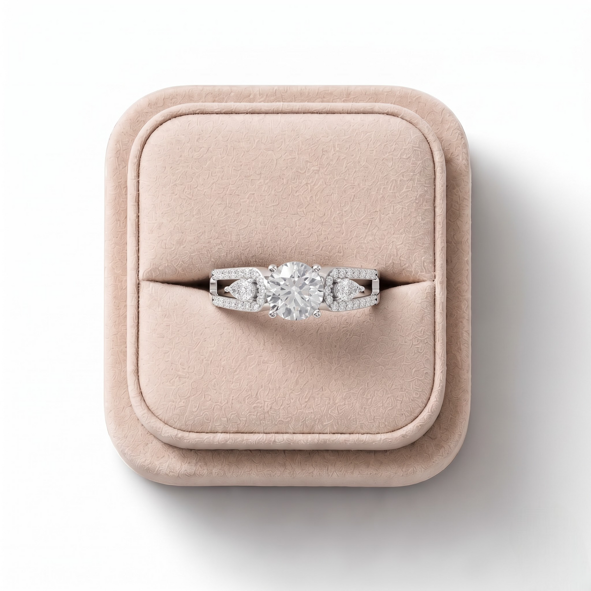 1.32 CT Round Solitaire With Side Stone Lab Grown Diamond Ring 1.00 CT Center