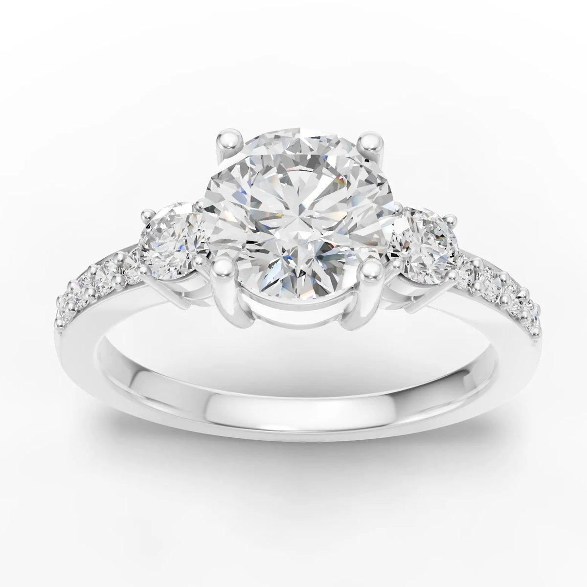 1.32 Ct Round Three-Stone Pavé Lab Grown Diamond Ring in white gold