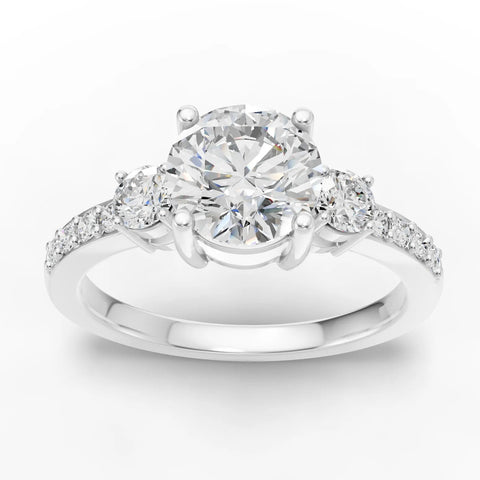 1.32 Ct Round Three-Stone Pavé Lab Grown Diamond Ring in white gold