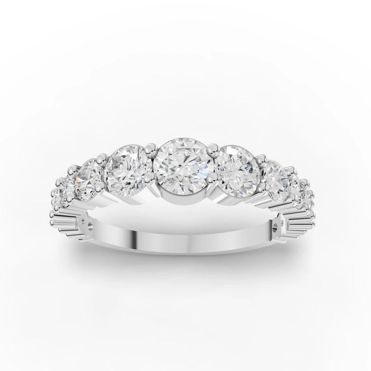 1.34 CT Round Basket Set Half Eternity Lab Grown Diamond Ring in white gold, angled view