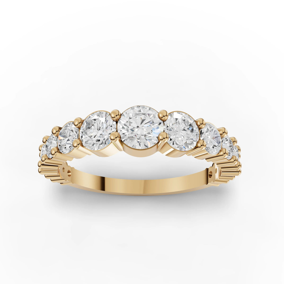 1.34 CT Round Basket Set Half Eternity Lab Grown Diamond Ring in yellow gold, angled view