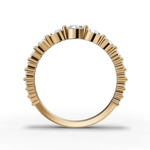 1.34 CT Round Basket Set Half Eternity Lab Grown Diamond Ring in yellow gold, close-up