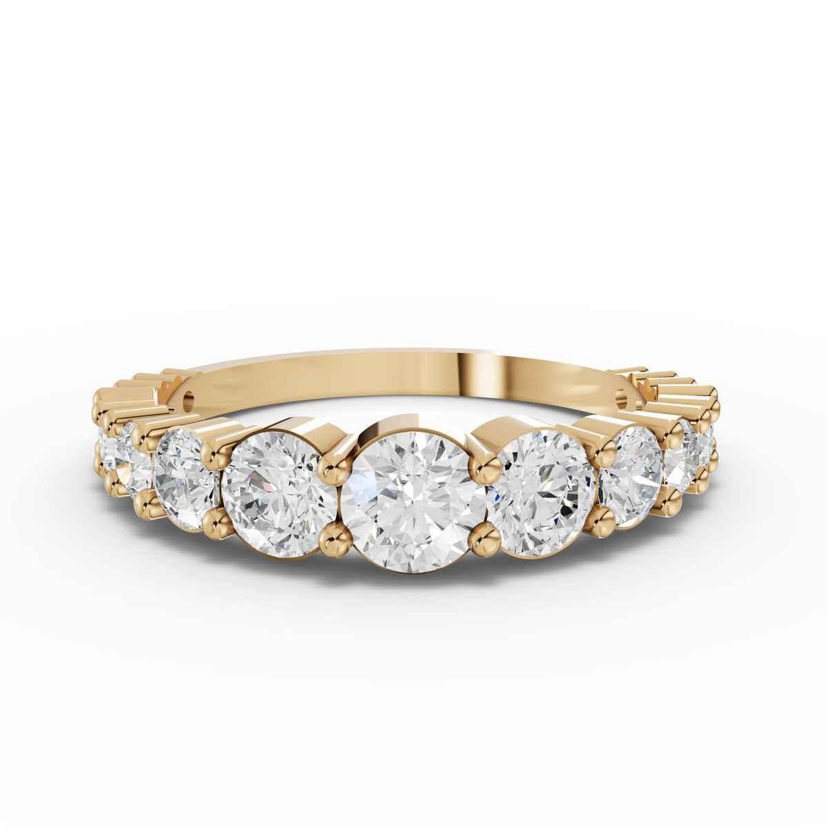 1.34 CT Round Basket Set Half Eternity Lab Grown Diamond Ring in yellow gold, top view