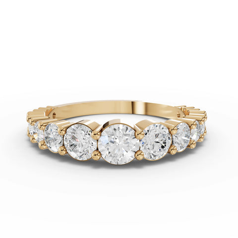 1.34 CT Round Basket Set Half Eternity Lab Grown Diamond Ring in yellow gold, top view
