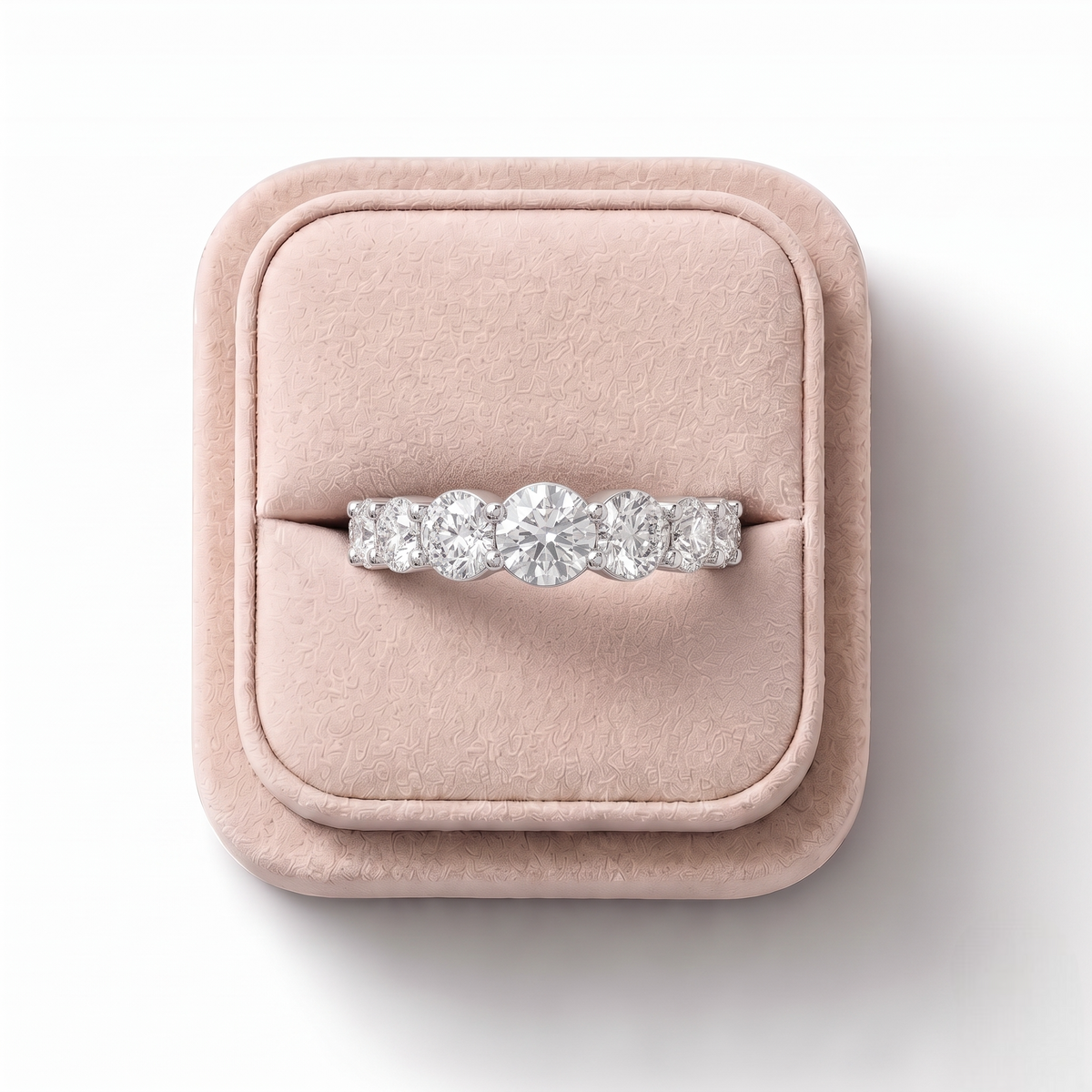1.34 CT Round Basket Set Half Eternity Lab Grown Diamond Ring, on a white background