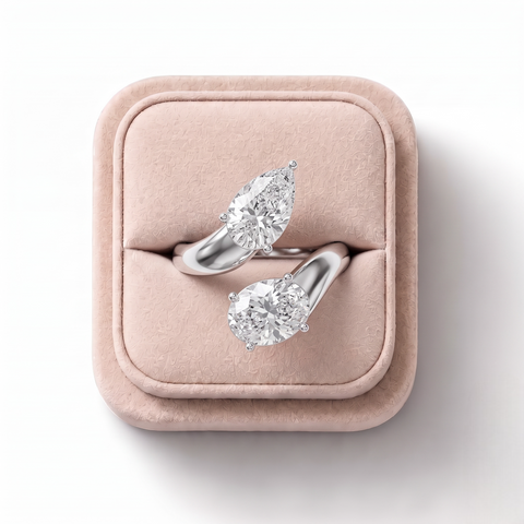 1.36 CT Toi et Moi Lab Grown Diamond Ring, on a white background