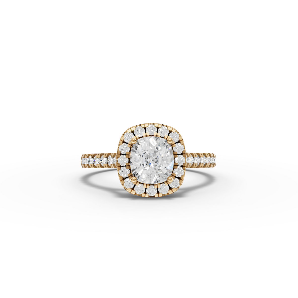 1.37 Ct Cushion Halo Lab Grown Diamond Ring in yellow gold