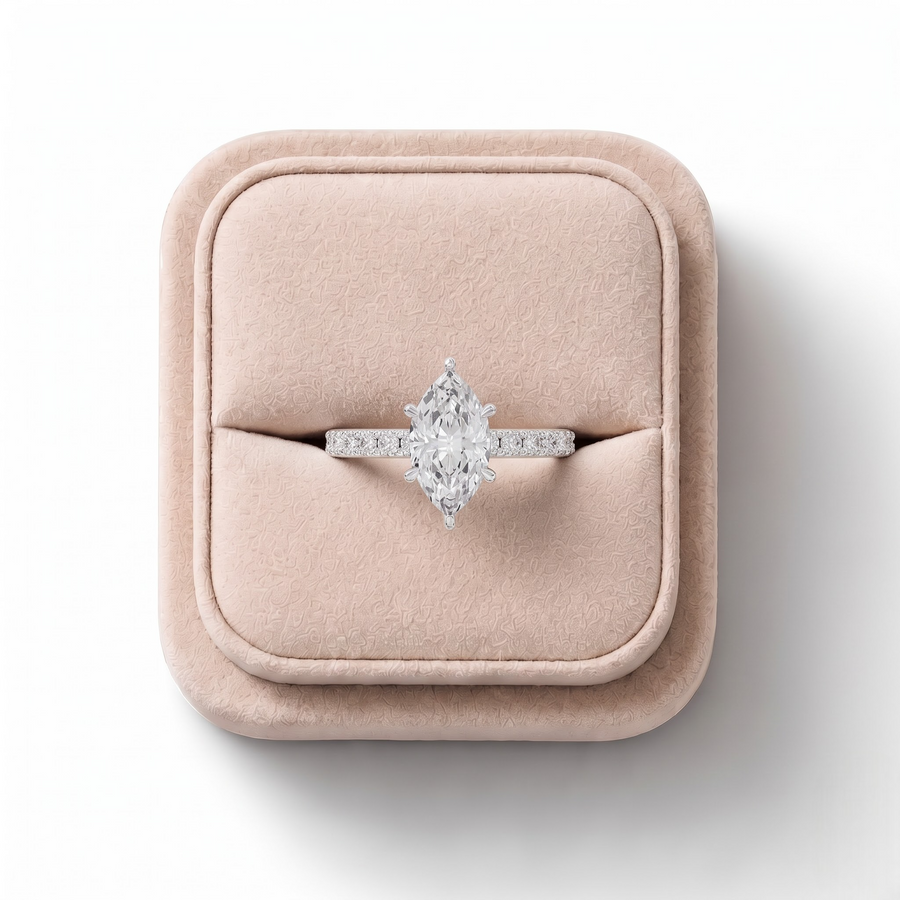 1.39 CT Marquise Solitaire With U-Prong Lab Grown Diamond Band Ring 1 CT Center, on a white background