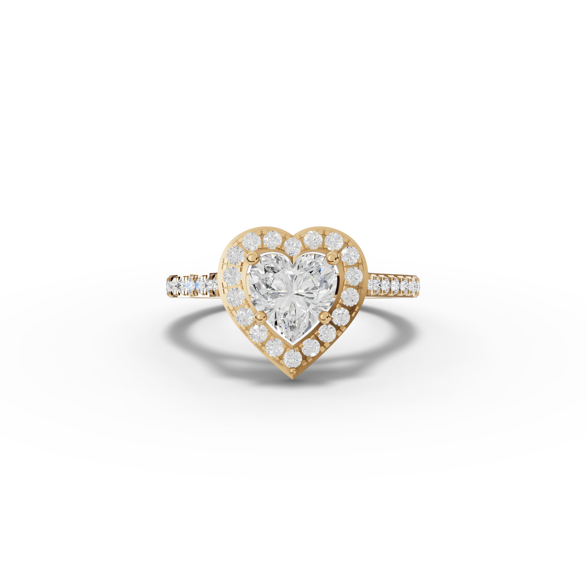 1.41 CT Heart Halo With Side Stone Lab Grown Diamond Ring in yellow gold