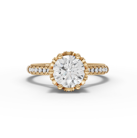 1.41 CT Round Hidden Halo With Side Stone Lab Grown Diamond Ring 1.00 CT Center in yellow gold