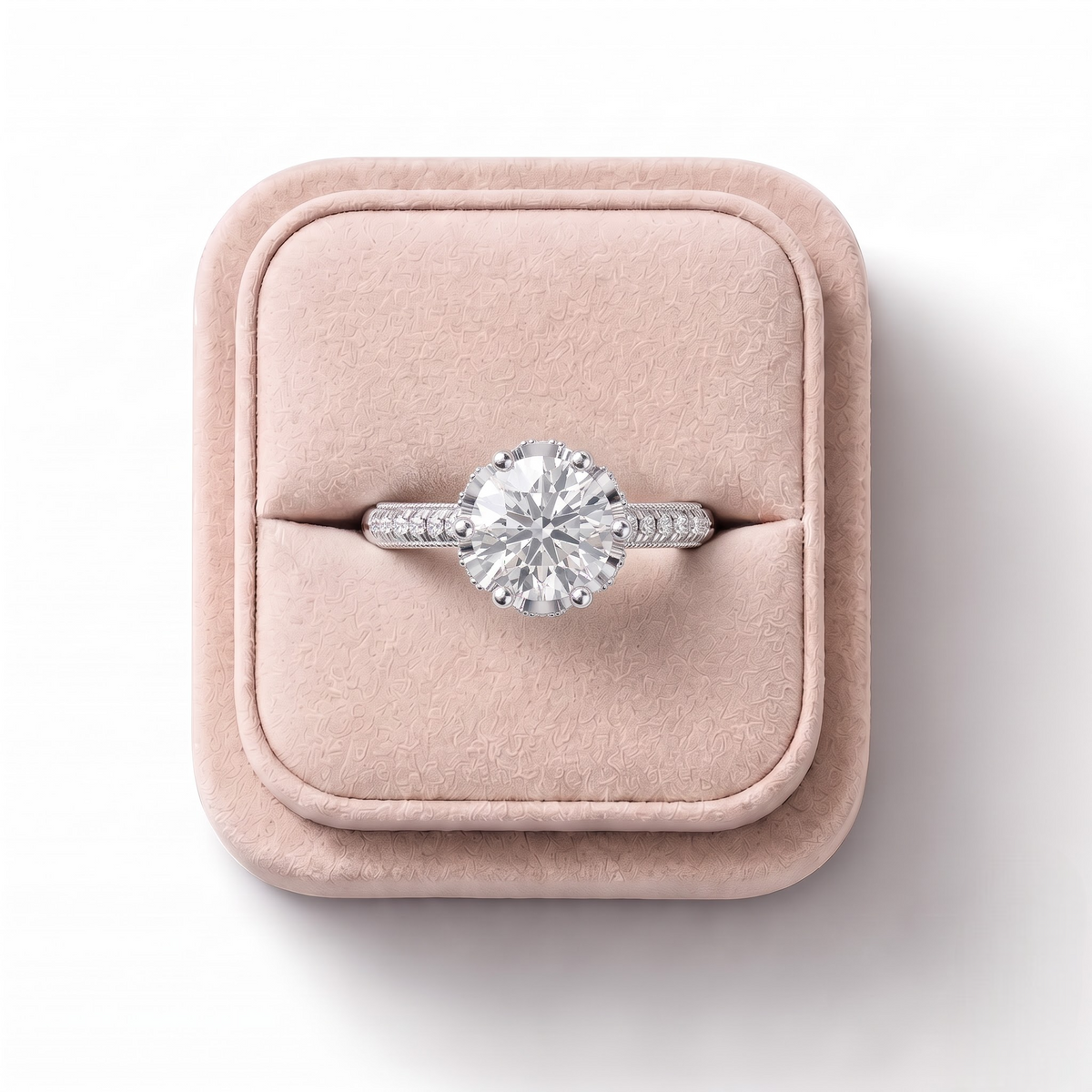 1.41 CT Round Hidden Halo With Side Stone Lab Grown Diamond Ring 1.00 CT Center