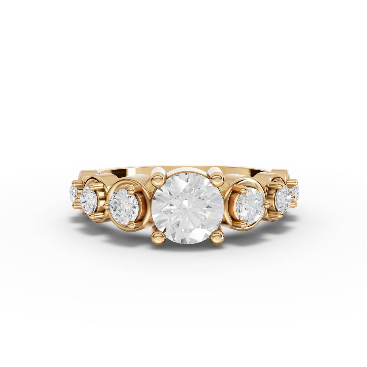 1.41 CT Round Solitaire With Side Stone Lab Grown Diamond Ring in yellow gold