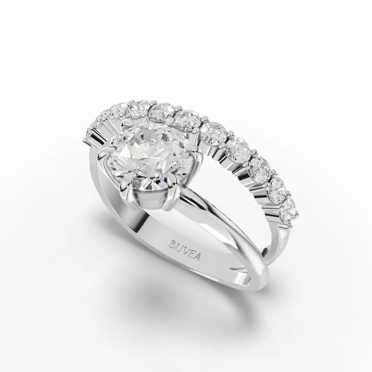 1.44 CT Round Solitaire Lab Grown Diamond Accent Ring, view 3