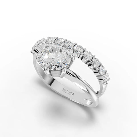 1.44 CT Round Solitaire Lab Grown Diamond Accent Ring, view 3