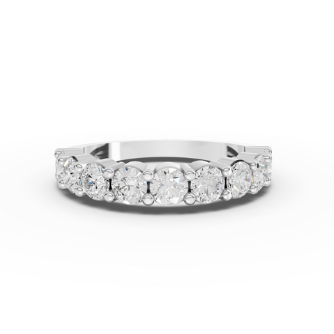1.45 ct round lab grown diamond half eternity ring with basket setting and brilliant stones along the band