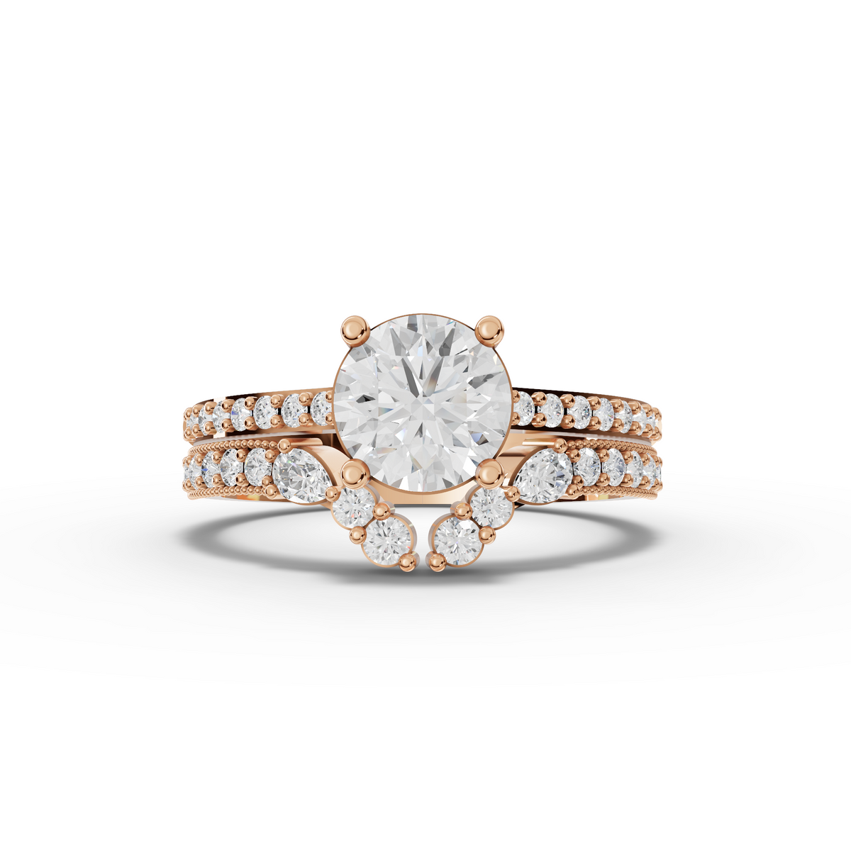 1.45 CT Round Solitaire With Side Lab Grown Diamond Band Set 1.00 CT Center in rose gold