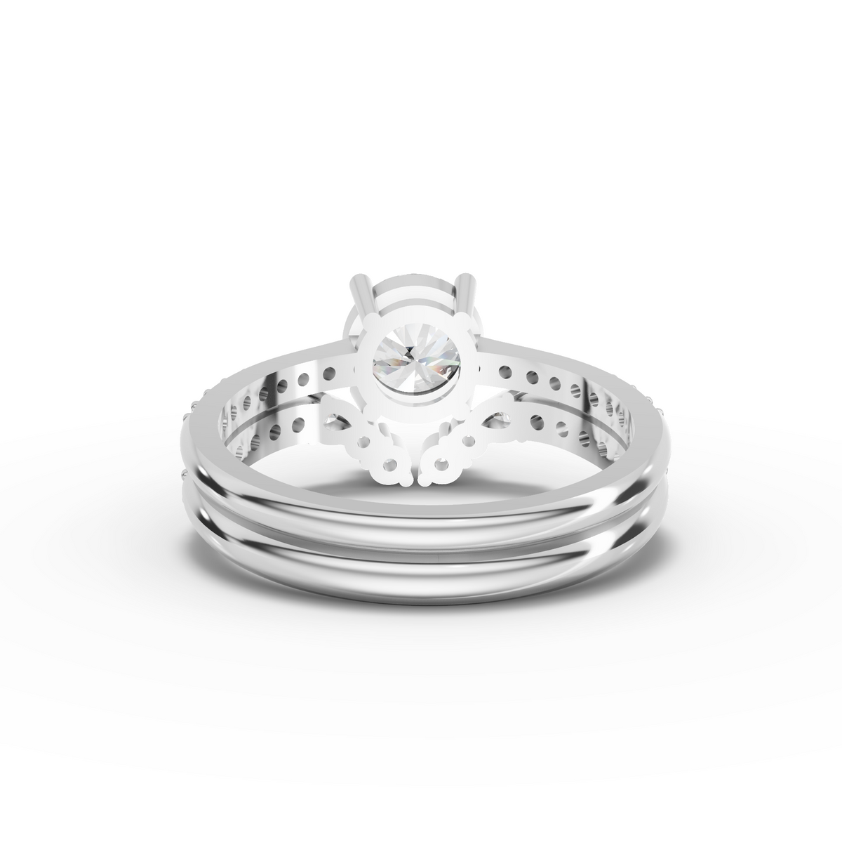 1.45 CT Round Solitaire With Side Lab Grown Diamond Band Set 1.00 CT Center, view 3