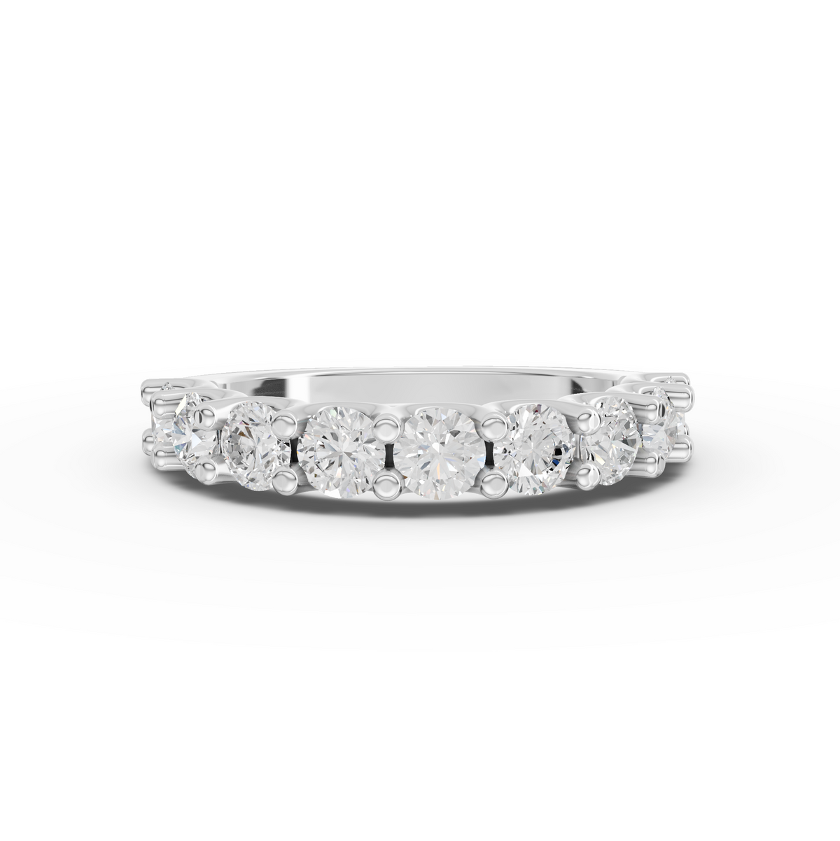 1.45 Ct round lab diamond U-prong half eternity ring with round diamonds across the front of the band