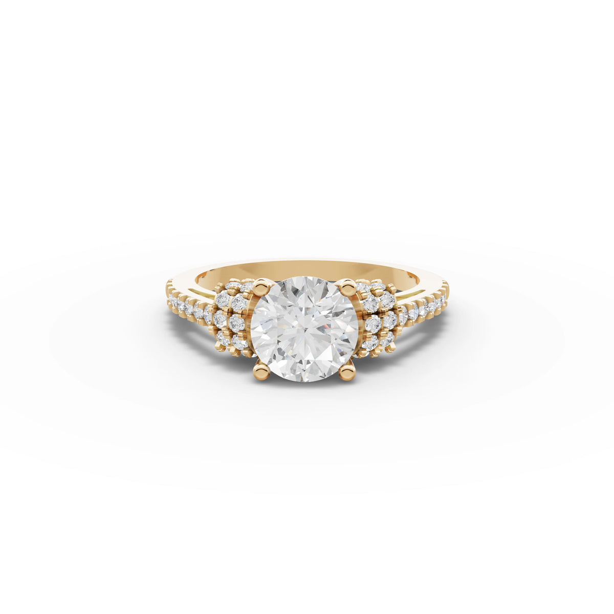 1.46 CT Round Solitaire Accent Lab Grown Diamond Ring in yellow gold, top view