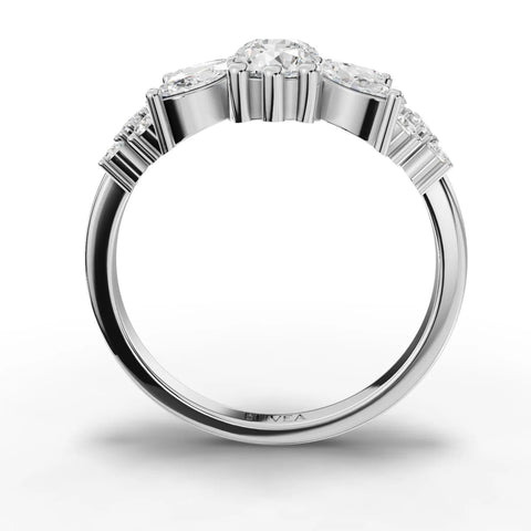 Floral multi-shape statement lab diamond ring in 18K gold, featuring a central cluster of round and marquise diamonds.